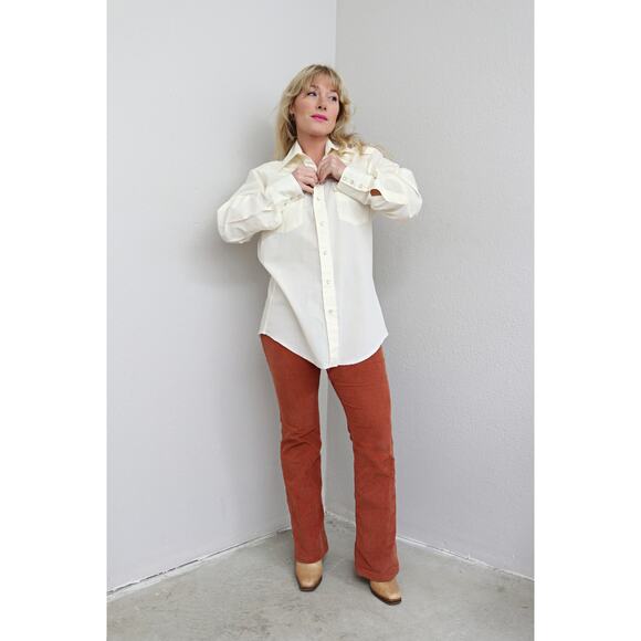 1970's Vintage Western Cream Pearl Snap Shirt ~ Women's MD LG ~ Men's SM MD 70's - Picture 5 of 8